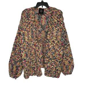 Urban Outfitters Cardigan Multicolor S-M Mixed-Gauge Knit Blouson Sleeve